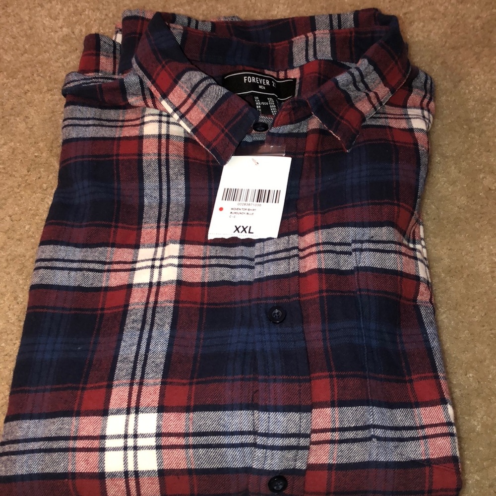 Forever 21 Mens Woven Top Burgundy/Blue